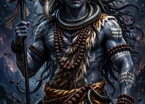 Lord Shiva Mahakal with trishul and damru cosmic background